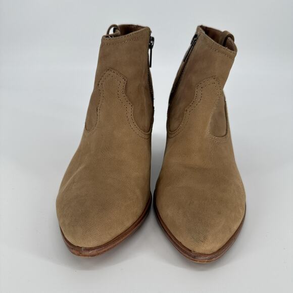 Frye Boots Womens Size 8M Tan Ash Western Ankle Zip Leather Stacked Heel Shoes - Picture 8 of 15